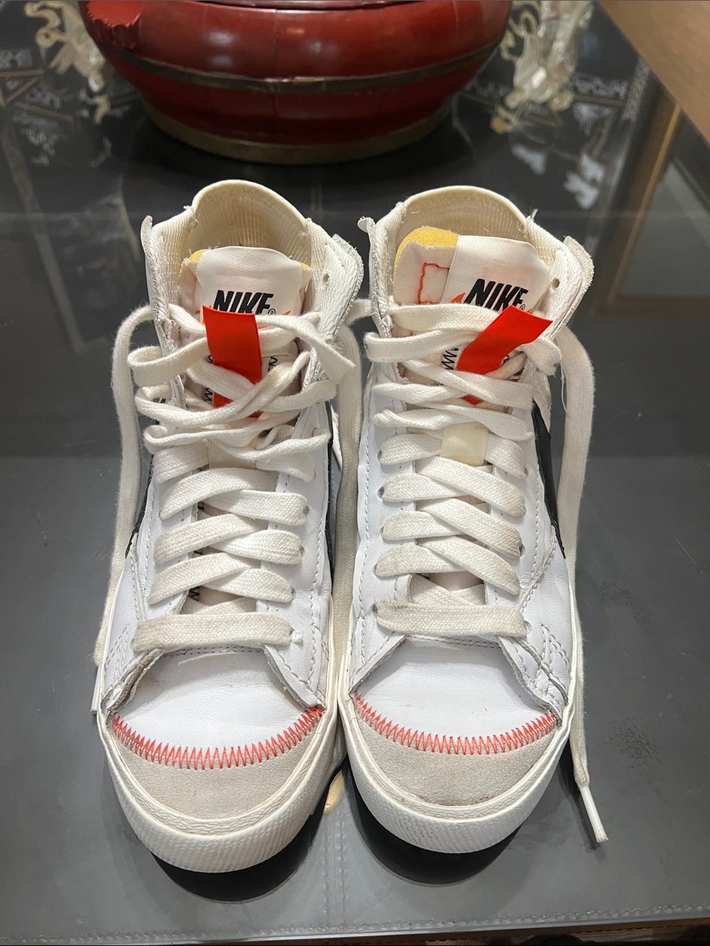 Nike blazers high w/ big swoop mens size 9 High-Top Sneakers with Orange Accent
